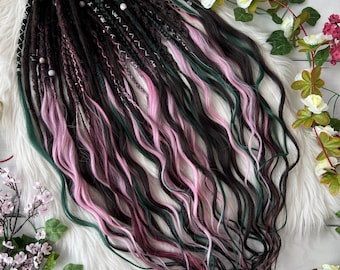 Custom Synthetic Dreadlock Set | Dusty Pink, Forest Green, Dark Brown Kanekalon Dreads