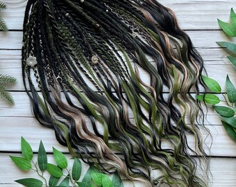 Black Olive Green Brown Ombre Dreadlock Extensions: Boho Forest Magical and  Wavy Ends