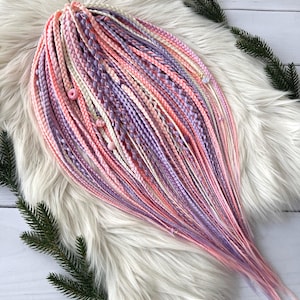 Pastel Pink and Purple Dreadlocks with Beads – Handmade Braids Full Set Ready to Ship