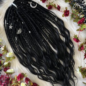 Black Synthetic Dreadlocks: Dark Wavy Boho Festival Hair Extensions