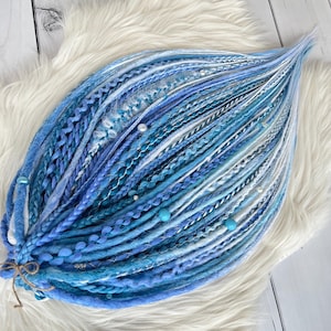 Custom Textured Dreads & Braids – blue and white Synthetic Hair Extensions winter