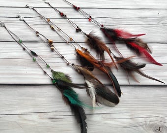 Pinza para el pelo con plumas hecha a mano: amuleto bohemio para rastas, joyería vikinga