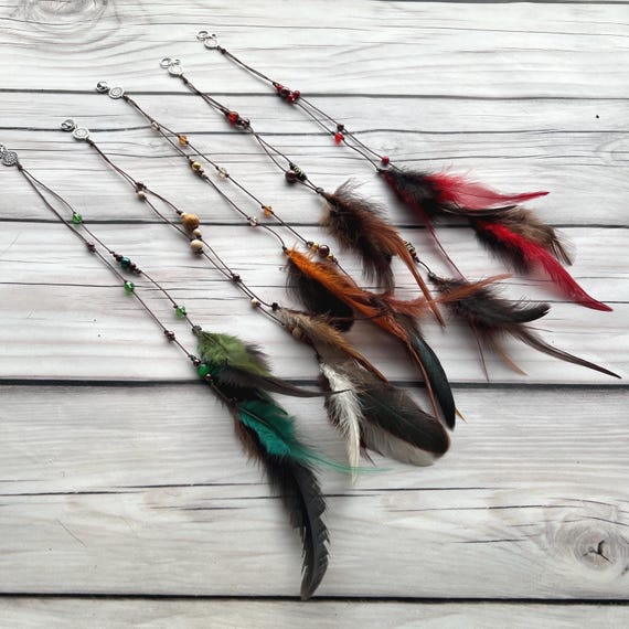 Handmade Feather Hair Clip: Boho Dreadlock Charm, Viking Jewelry