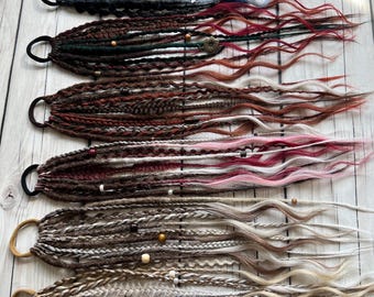 Handmade Braided Ponytail Extension, Dreadlock Hair Tie, Boho Hair Elastic with Braids