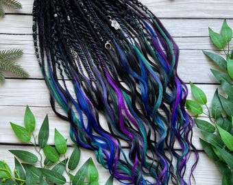 Handmade Fantasy Dreadlock Extensions | Black Blue Purple Dreads | Custom SE DE Set