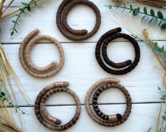 Handgemachte Wolle Dreadlock Haar Ring: Braun Beige Spirale Zopf Schmuck