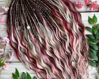 Pink Burgundy Boho Dreads | Synthetic Dread Extensions | DE & SE Dreadlocks