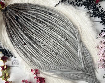 Brown to Platinum Grey Ombre Dreadlock Set – Straight Ends Synthetic Dreads, Natural Look Extensions