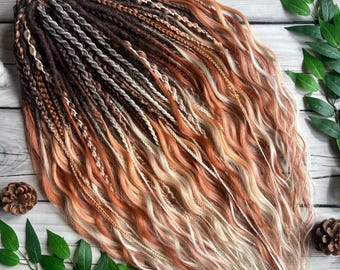 Natural Brown Dreadlock Set | Copper Blonde DE SE Dreads | Kanekalon Boho Extensions