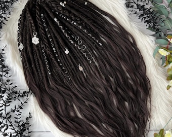 Dark Brown Synthetic Dreadlocks: Wavy Boho Festival Hair Extensions