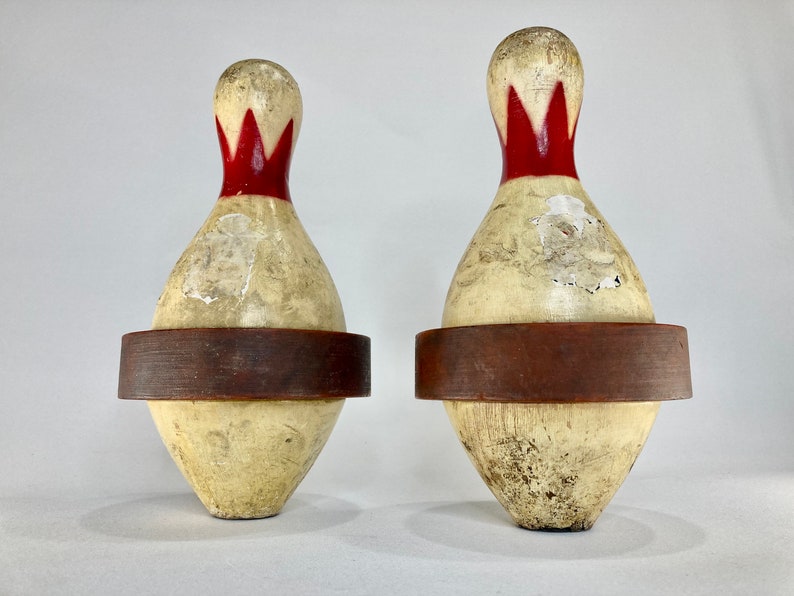 1930s Brunswick red Crown Wooden Duckpin Bowling Pins Etsy