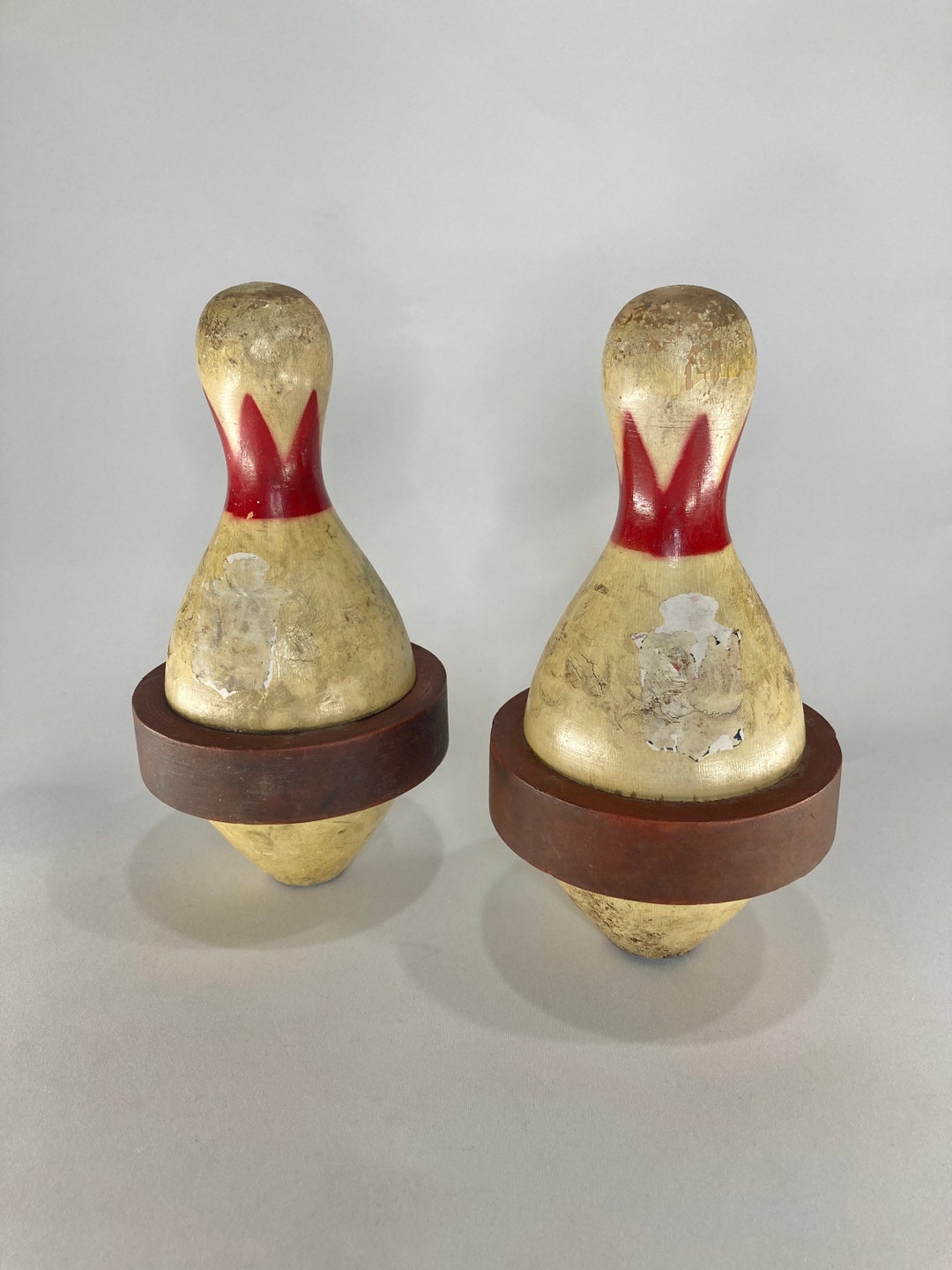 1930s Brunswick red Crown Wooden Duckpin Bowling Pins Matching Pair Etsy