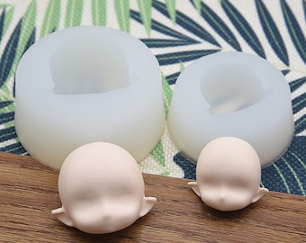 Handmade BJD Silicone Doll Mould Lovely Face Mould, Clay Fairy Ear Face Mould, Cartoon Smiling Face Turning Small Head Mould