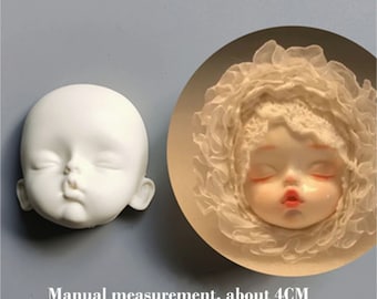 BJD Cartoon Baby Face Mold, Clay Mouth Face Mold, Silica Gel Plump Face Mold, Face Closed Eyes Cute Character Mold