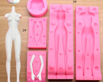 Bjd weiblicher menschlicher Körper Ganzkörperform, Flip Sugar Silikonform ein kompletter Satz, DIY-Puppengesicht-Puppenkörper-Puppenhandform