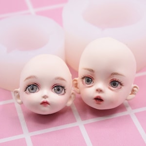 Manuel Bjd Ouverture de la bouche et fermeture de la bouche Moule du visage de tête de poupée, moule en silicone d’argile, moule facial de dessin animé Big Eye Surprise