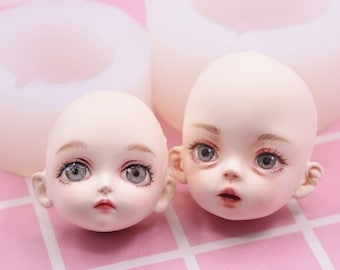 Manual Bjd Mouth Opening and Mouth Closing Doll Head Face Mold, Clay Silicone Mold, Big Eye Surprise Cartoon Face Mold