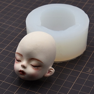 Clay Eyes Closed Cute Face Mold, Mold Facial Dodu, Bouche légèrement ouverte Sommeil Face Bjd Moisissure, Silicone Cartoon Doll Face Moule