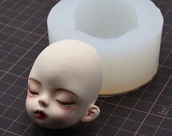 Clay Eyes Closed Cute Face Mold, Plump Face Mold, Slightly Open Mouth Sleep Face Bjd Mold, Silicone Cartoon Doll Face Mold