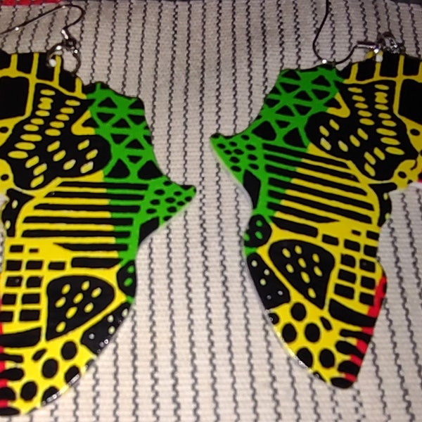African Print Earrings| Africa Map Earrings| Africa Earrings| Tropical Earrings| Kwanzaa Juneteenth Gift| Black History Gift