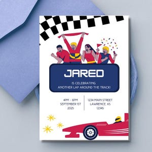 Editable F1 Racing Birthday Invitation – Red Bull Inspired | Instant Download | Canva Template
