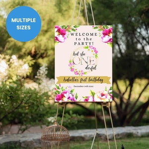 Isnt she onederful birthday, onederful party welcome sign, editable party sign template, pink onederful girl birthday, onederful decor,BP007