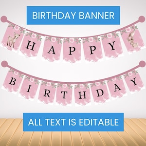 Woodland first birthday party banner editable, happy birthday banner, high chair banner, woodland animal theme, forest animal theme, BP001