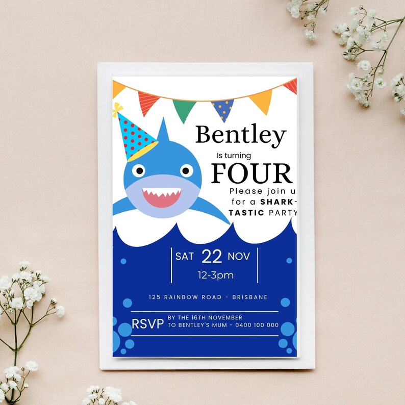Shark Birthday Party Invitation Boy, Under the Sea Party Invite ...
