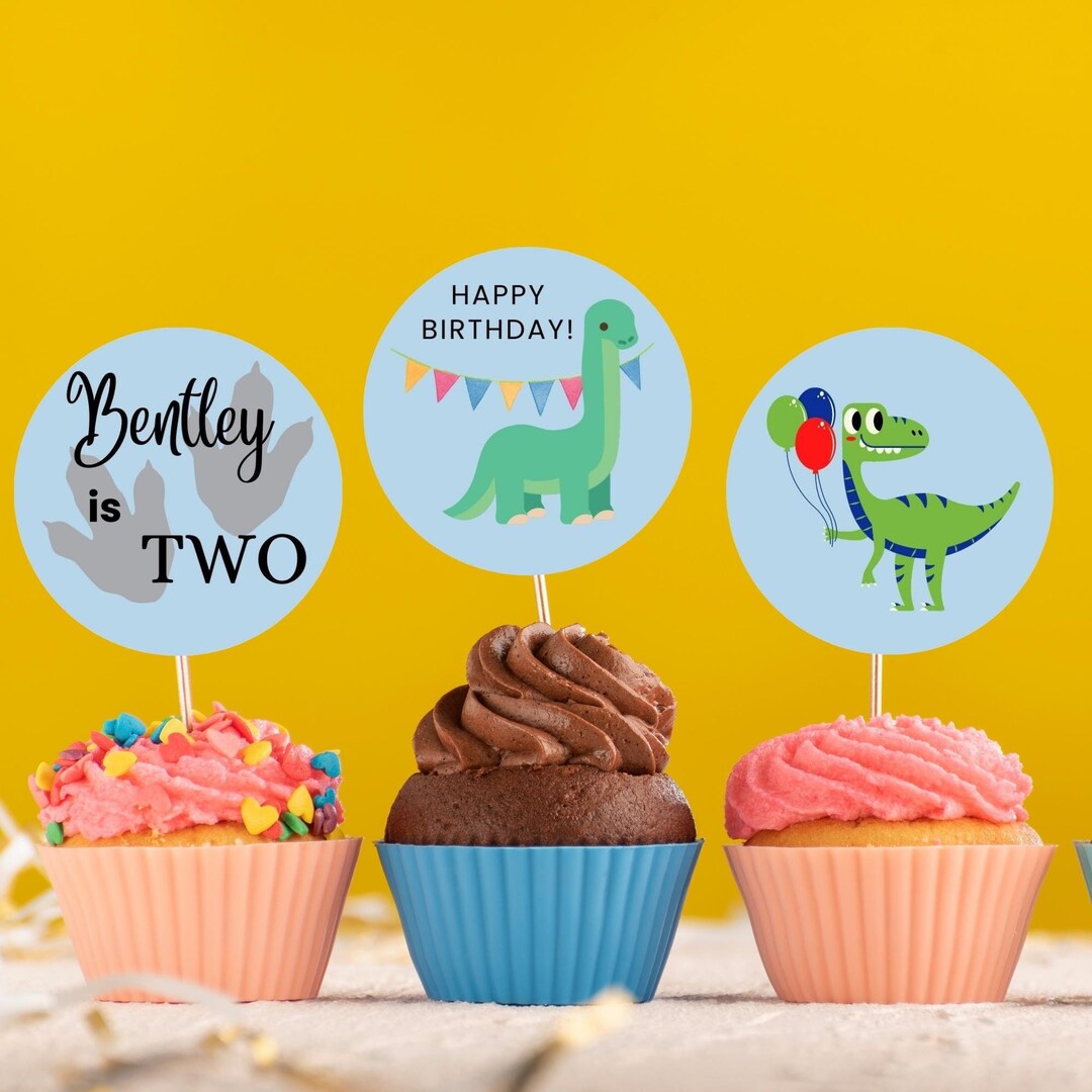 Dinosaur Birthday Cupcake Toppers, Dinosaur Cupcake Toppers, Editable Dinosaur Party Decor, Dino