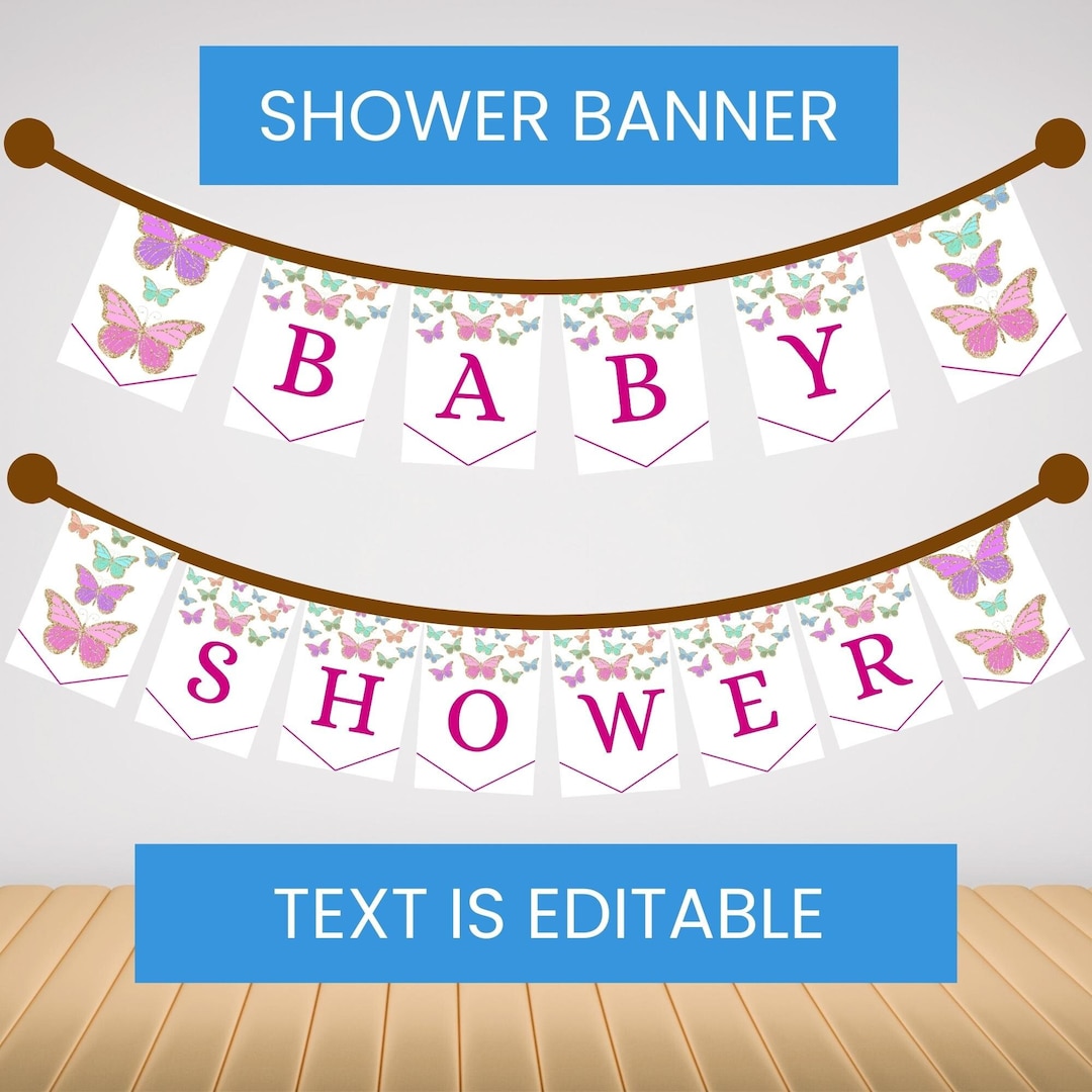 Butterfly Baby Shower BANNER Template, Little Butterfly on the Way Baby