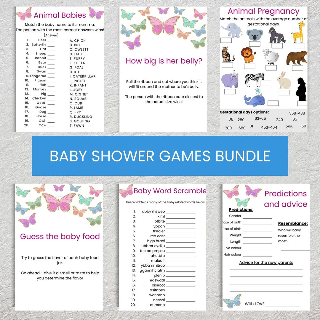 Butterfly Baby Shower Games Bundle, Editable Baby Shower Games Bundle, Little Butterfly on the