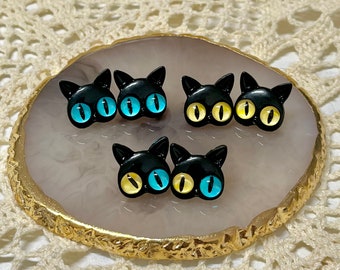 Black Cat Stud Earrings, Cat Stud Earrings, Minimalist Cat Earrings, Black Cat Earrings, Cat Jewelry