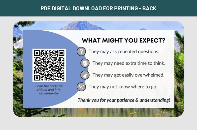 Dementia Travel Printable PDF Card Dementia Compassion Card Companion