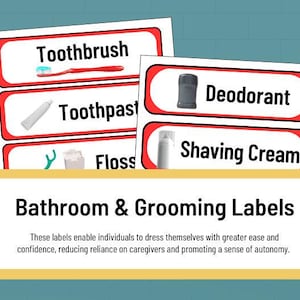 Dementia Visual Bathroom and Grooming Labels | Dementia Memory Aid Label Pack | Caregiver Aid | Bathroom Daily Care Signs | Digital Download