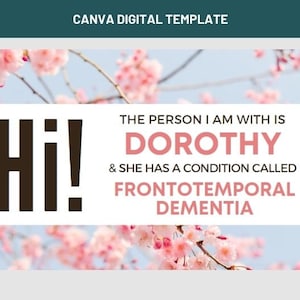 Frontotemporal Dementia (FTD) Card | Editable Template for Canva | Dementia Compassion Card | Companion Courtesy Card | Caregiver Card