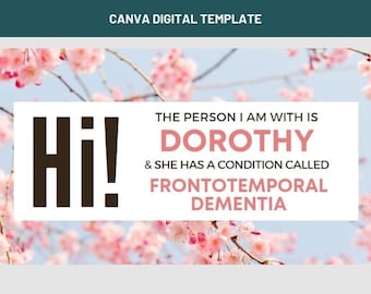 Frontotemporal Dementia (FTD) Card | Editable Template for Canva | Dementia Compassion Card | Companion Courtesy Card | Caregiver Card