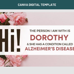 Alzheimer's Disease Card Editable Template for Canva | Dementia Compassion Card | Companion Courtesy Card | Caregiver Card