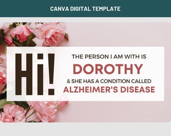 Alzheimer's Disease Card Editable Template for Canva | Dementia Compassion Card | Companion Courtesy Card | Caregiver Card