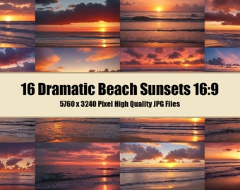 16 Dramatic Beach Sunset Overlays / Backgrounds / Wallpapers 16:9 Aspect Ratio