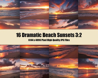 16 Dramatic Beach Sunset Overlays / Backgrounds / Wallpapers 3:2 Aspect Ratio