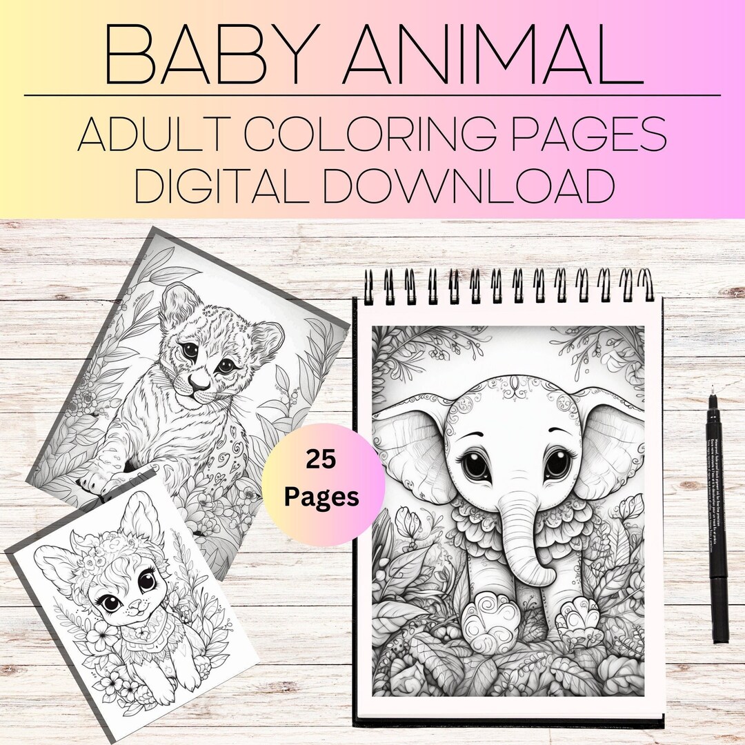 Baby Animal Coloring Pages Adult Coloring Pages Coloring - Etsy