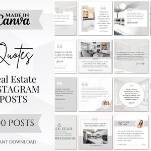 100 Real Estate Quotes Instagram Posts | realtor social media posts | Real Estate Marketing | realtor instagram templates | Canva Template