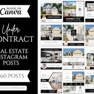 60 Under Contract Social media Posts | Realtor Instagram Post templates | Under contract posts | Real Estate Marketing | Black and White