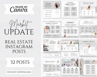 Real Estate Instagram Market Update Posts: 32 Canva Templates