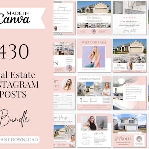 430 Pinke Immo Social Media Posts Bundle | Social-Media-Vorlagen | Makler | Makler Beiträge | Canva Vorlage