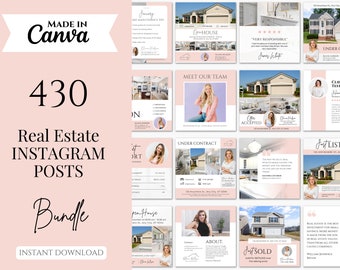 430 Pink Real Estate Social Media Posts Bundle | Real Estate Social Media Templates | Real Estate Marketing | Realtor Posts | Canva Template