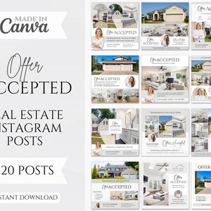 20 Offer Accepted Social media Posts | Under Contract Instagram Posts | Real Estate Post Templates | Real Estate Marketing | Canva Templates