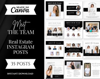 35 Meet the Team Social Media Posts | Real Estate Marketing | Real Estate Instagram Posts | Meet The Team Instagram Posts | Black and white