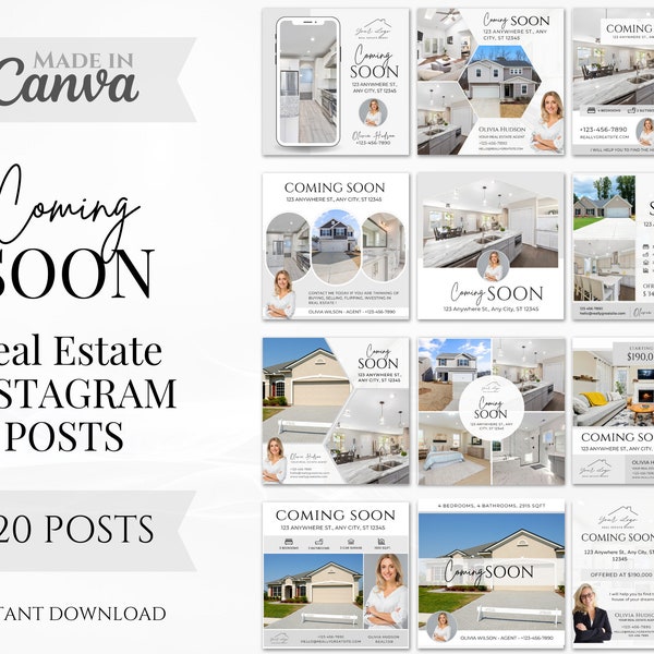 20 Binnenkort beschikbaar op sociale media | Makelaar Instagram berichtsjablonen | Updates van vastgoedvermeldingen | Vastgoedmarketing | Canva-sjablonen