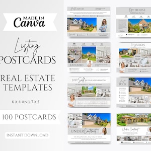 Real Estate Postcard Templates: Just Sold, Listed, Open House (Canva Editable, PDF Download)